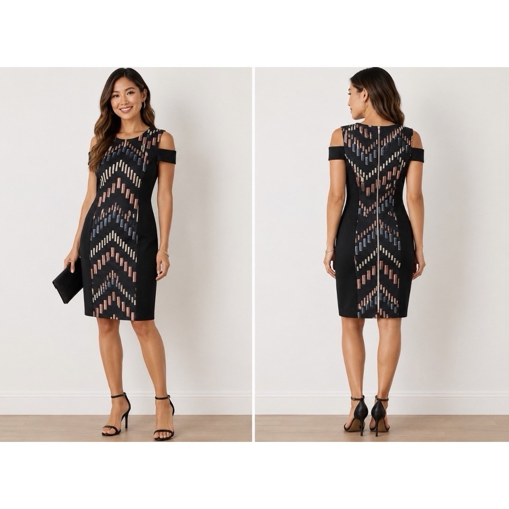 Ted Baker London Zyra Cut Out Bodycon Sheath Dress Sz 1 US 4 Geo Metallic Print